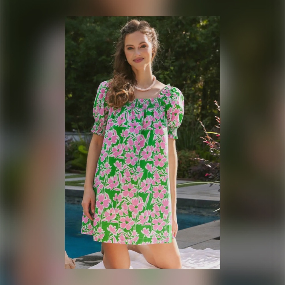 Vibrant Pink + Green Floral Dress